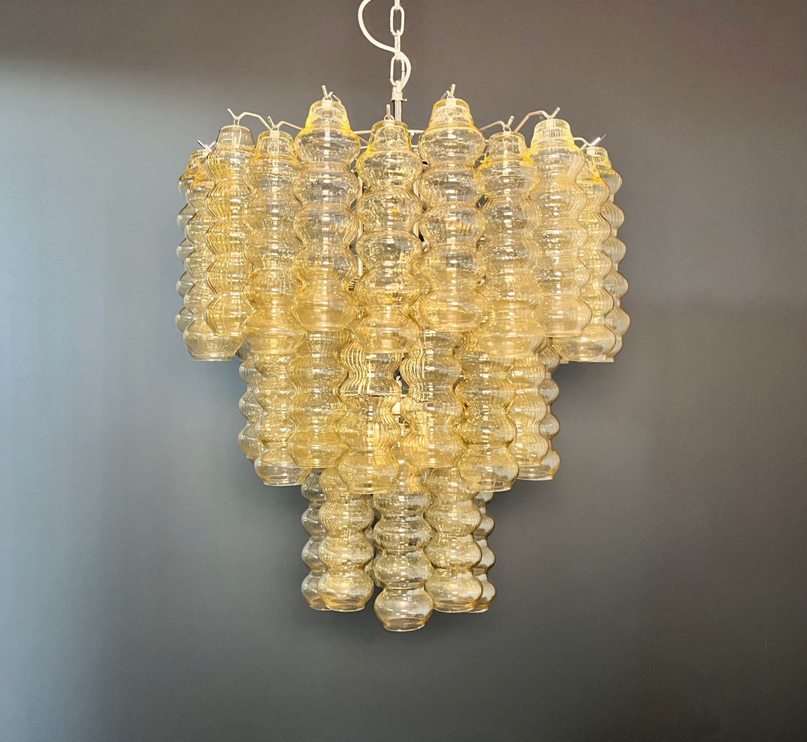 Three Tier Murano Glass Tube Chandelier   48 Clear Amber Glasses