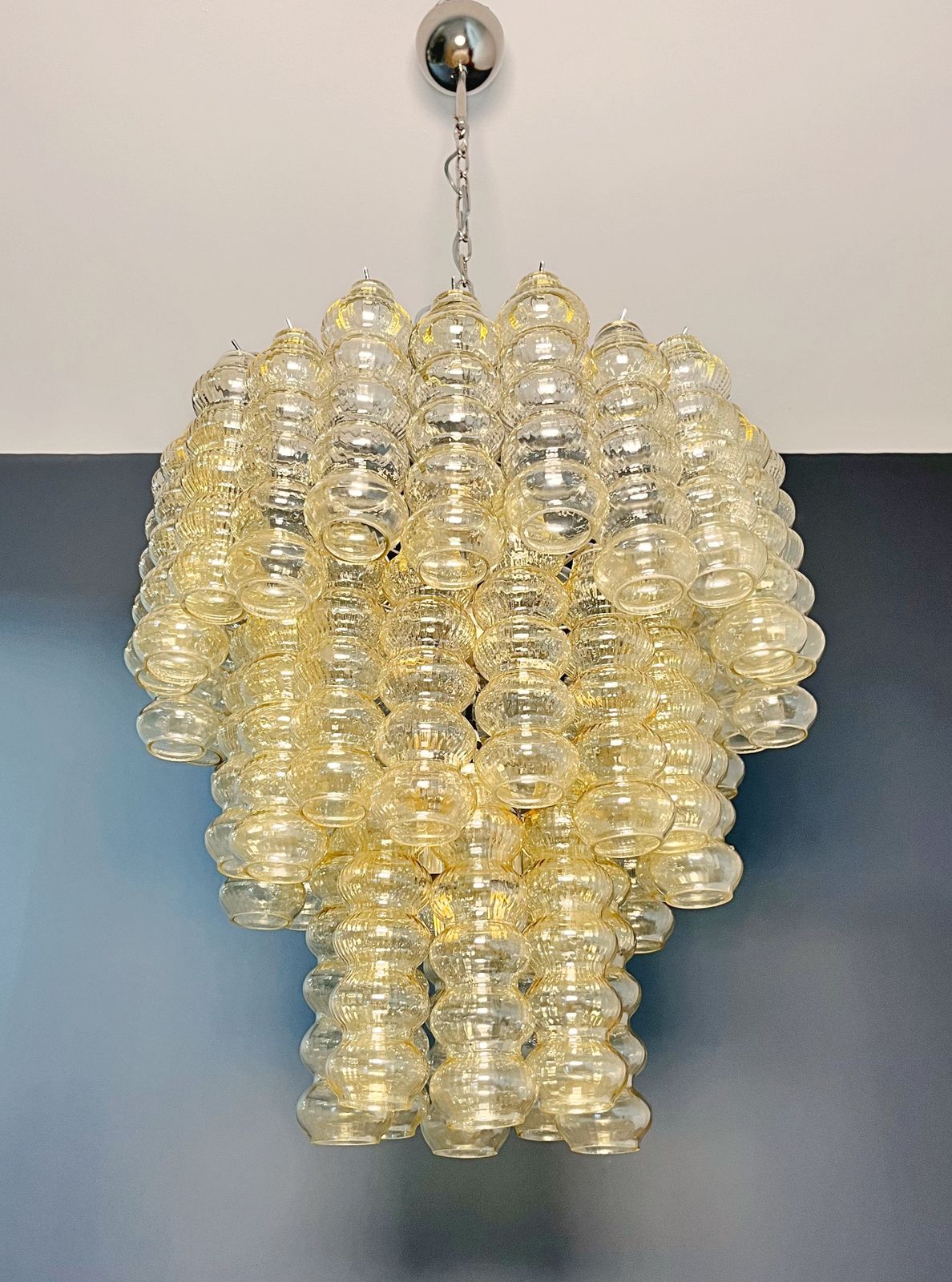 photo for sale Three Tier Murano Glass Tube Chandelier   48 Clear Amber Glasses