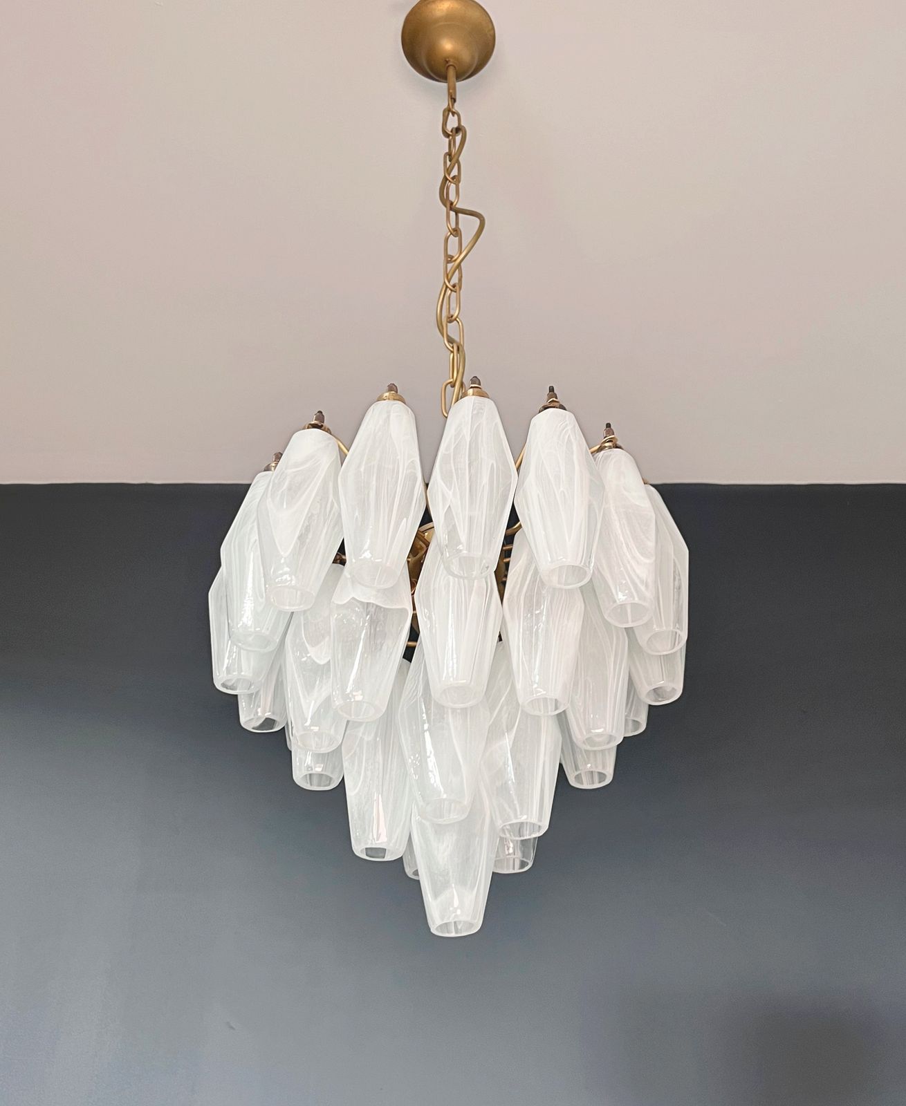 photo for sale Elegant Murano Alabaster White Poliedri Chandelier   Carlo Scarpa Design
