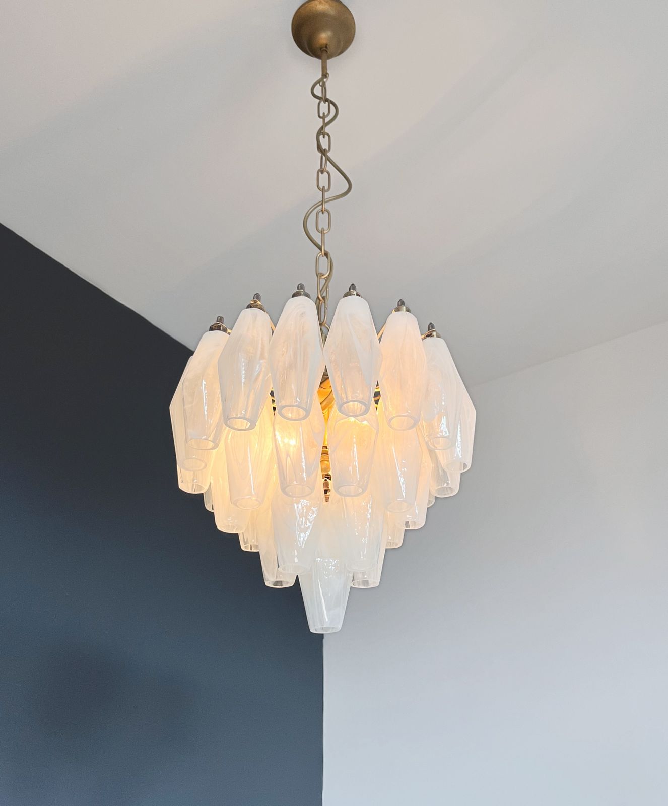 photo vintage Elegant Murano Alabaster White Poliedri Chandelier   Carlo Scarpa Design