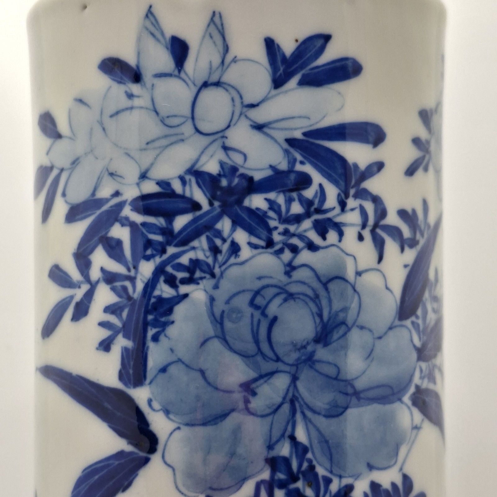 Japanese Seto Ware Porcelain Brush Pot Vase Meiji Era Antique Blue White Floral photo 110.0