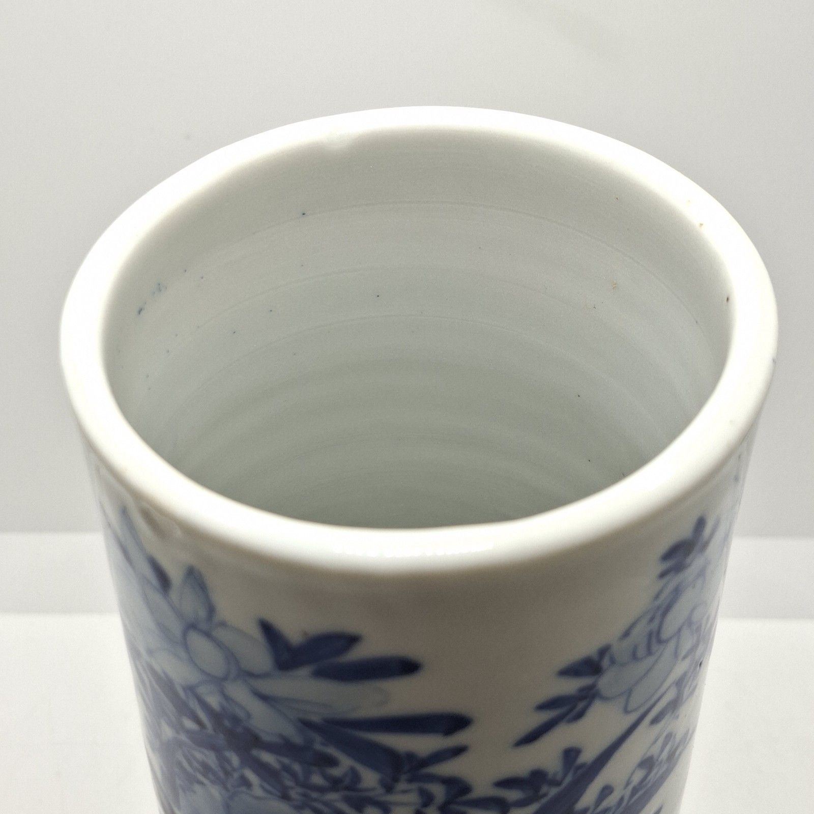 Japanese Seto Ware Porcelain Brush Pot Vase Meiji Era Antique Blue White Floral photo buy