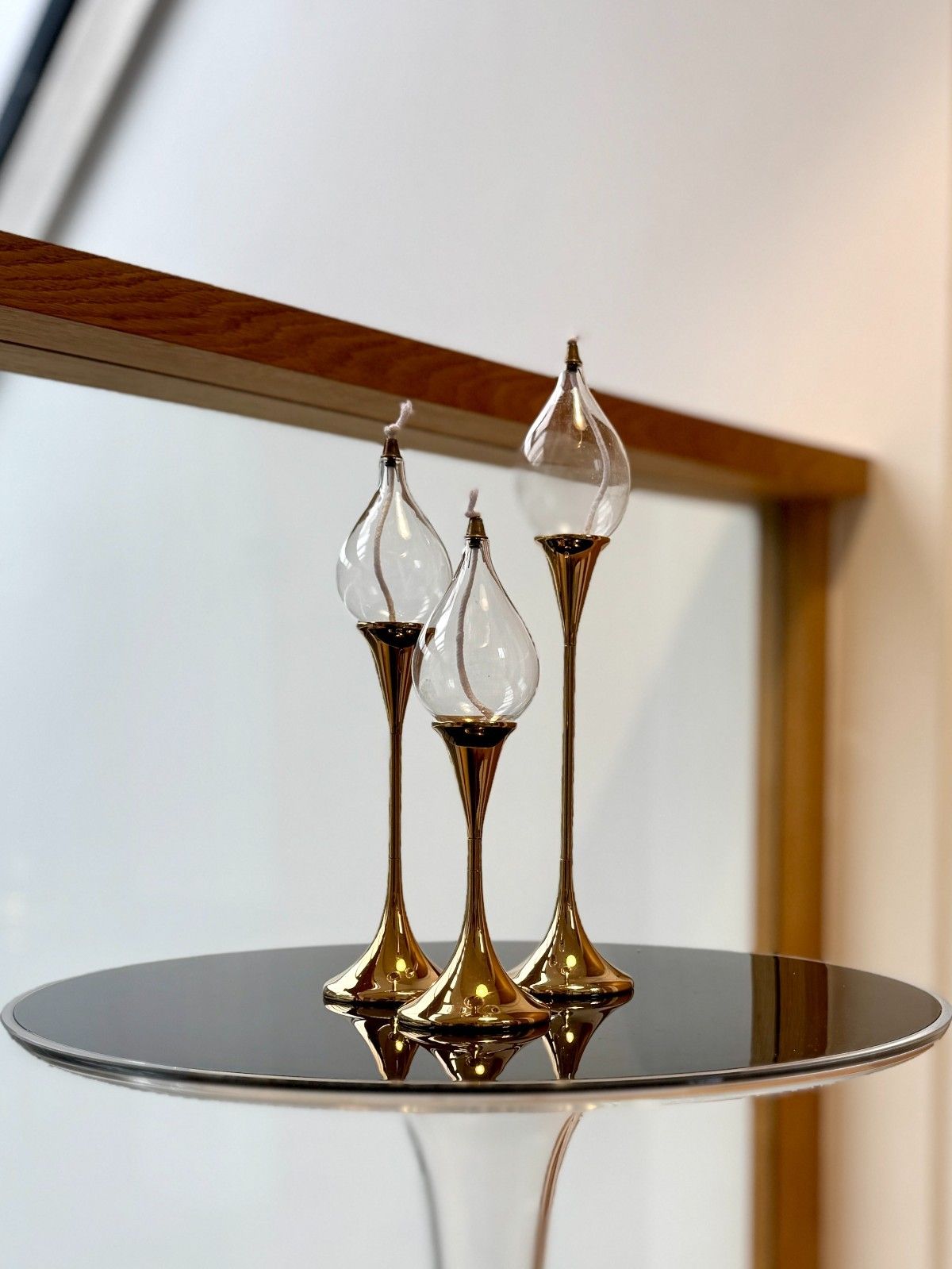 Rare 1970s Space Age Clear Drops Trio By Freddie Andersen In Gold, Boxed photo vinterior