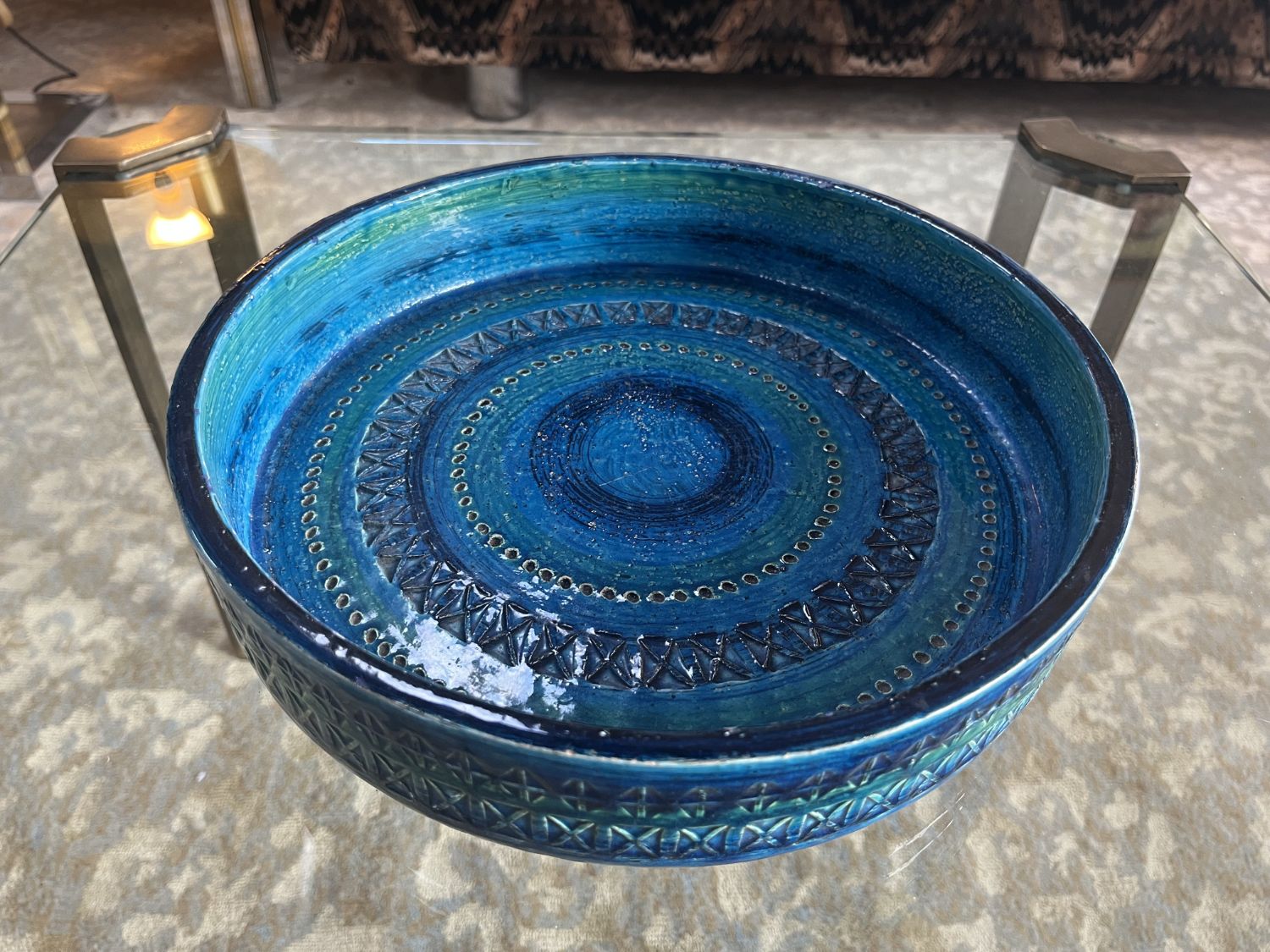 Large 1960s Midcentury Bitossi Aldo Londi Rimini Blu Pottery Ceramic Centrepiece Bowl Italy photo buy
