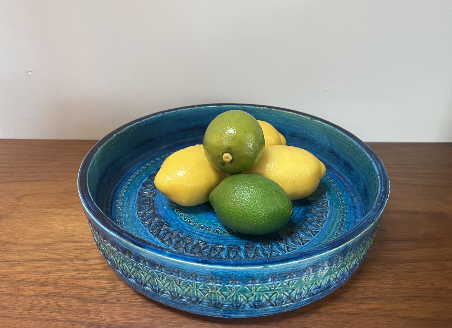 Large 1960s Midcentury Bitossi Aldo Londi Rimini Blu Pottery Ceramic Centrepiece Bowl Italy photo vintage