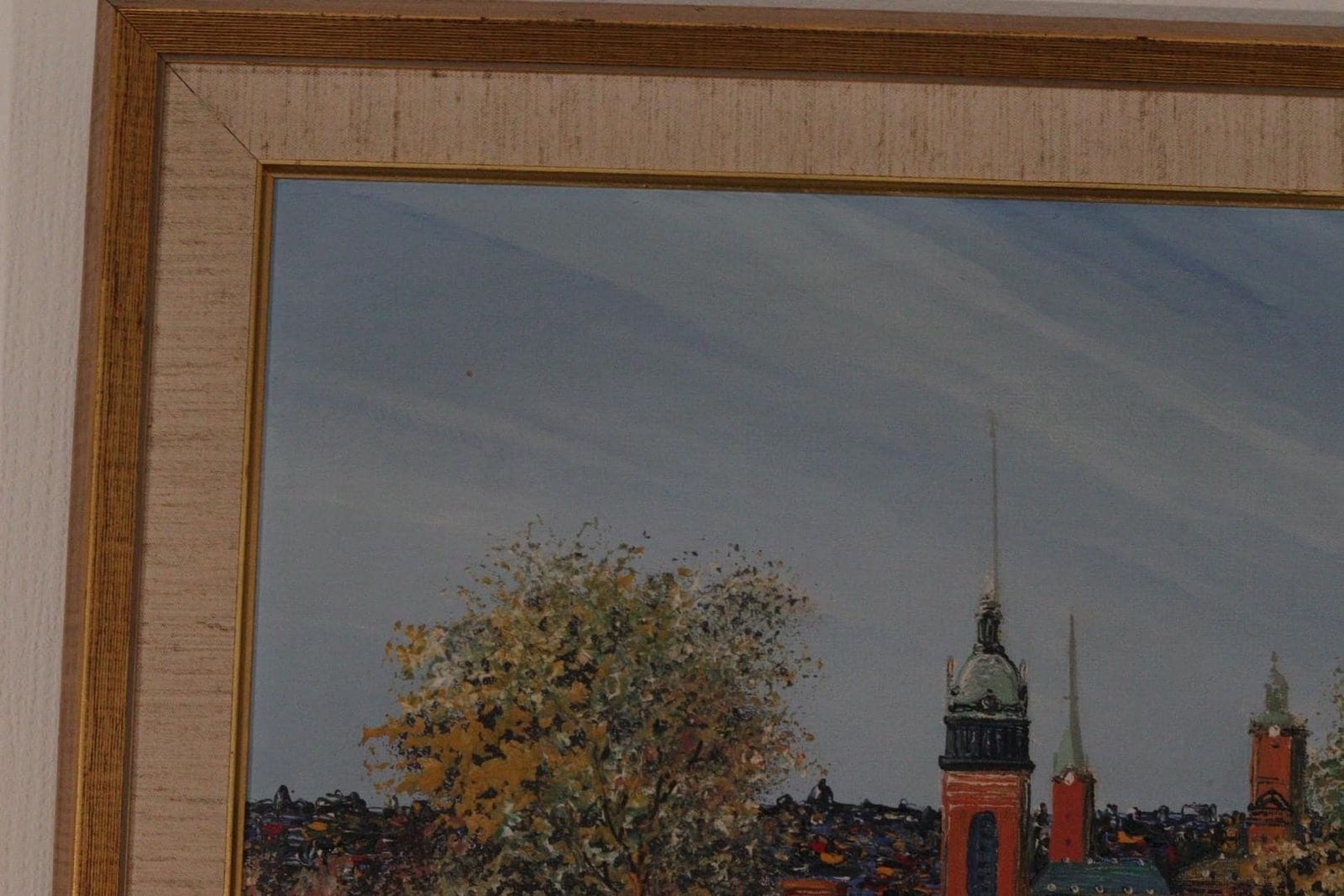 photo furniture Original Mid Century Swedish Oil On Canvas – “Stockholm” By Eddie Hammerström – Vintage & Framed – 67 × 78 Cm (26.4" × 30.7")