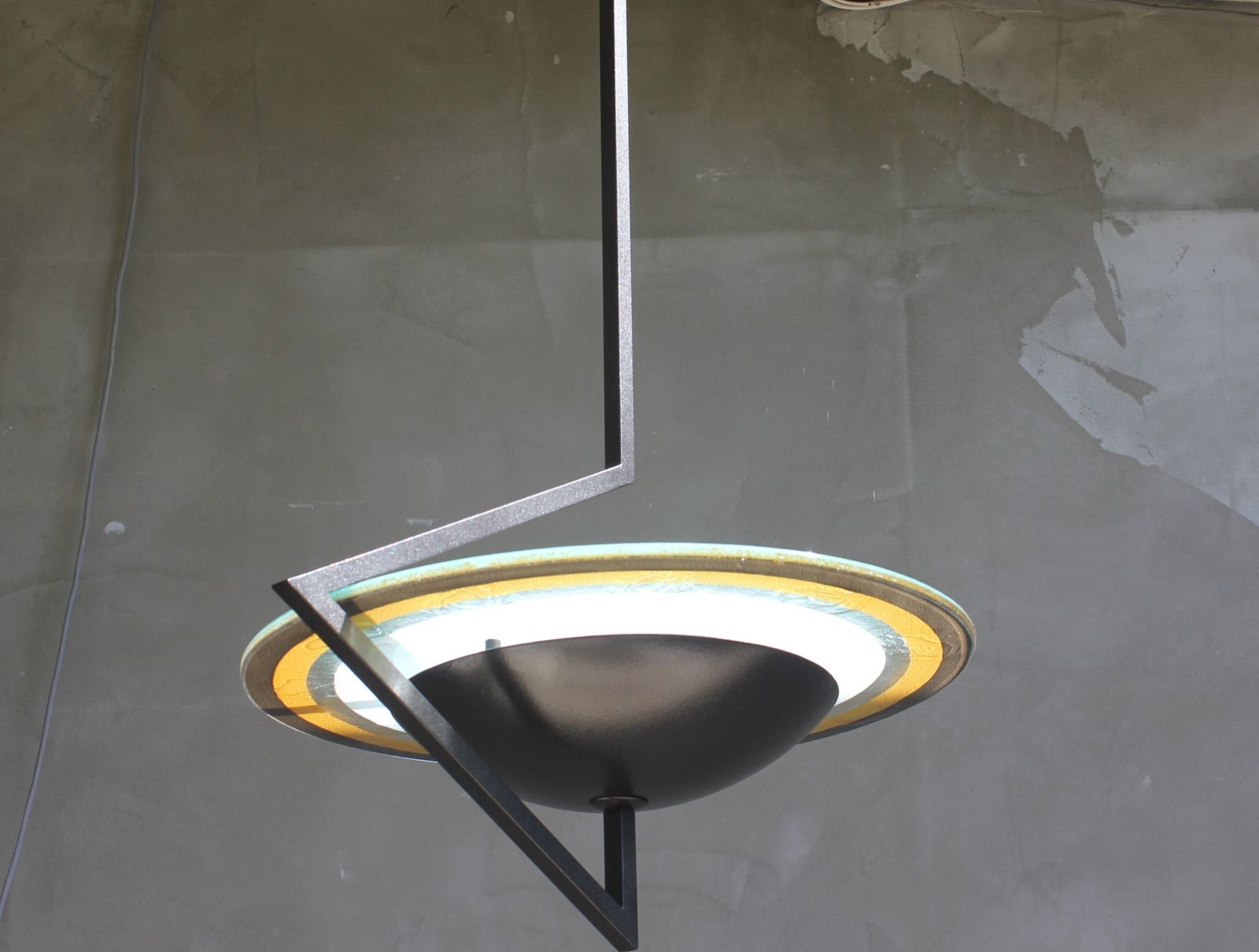 Modernist Pendant Light Metal Glass Shade 1980s Italian Ceiling Lamp Artistic Lighting photo furniture