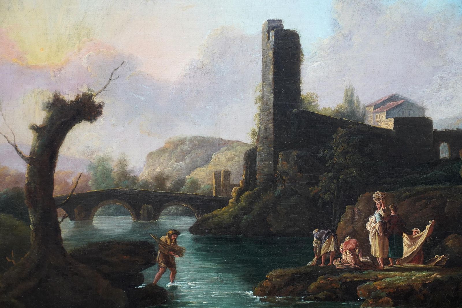 Figures In A River Landscape   British Old Master Figurative Art Oil Paintingcirca 1750 photo for sale
