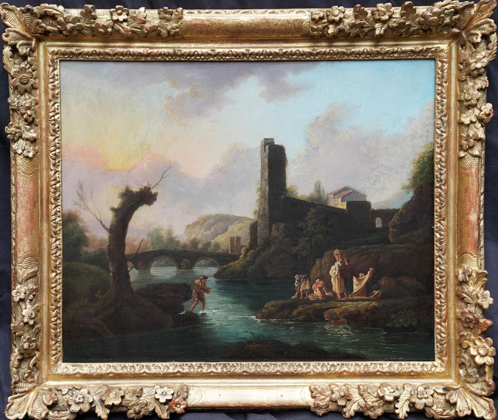 5609.0 Figures In A River Landscape   British Old Master Figurative Art Oil Paintingcirca 1750 photo