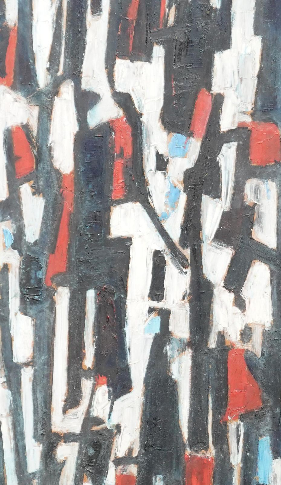 Leo Davystreet Scene II   British 1953 Abstract Art Oil Painting Red Black White1953 photo for sale
