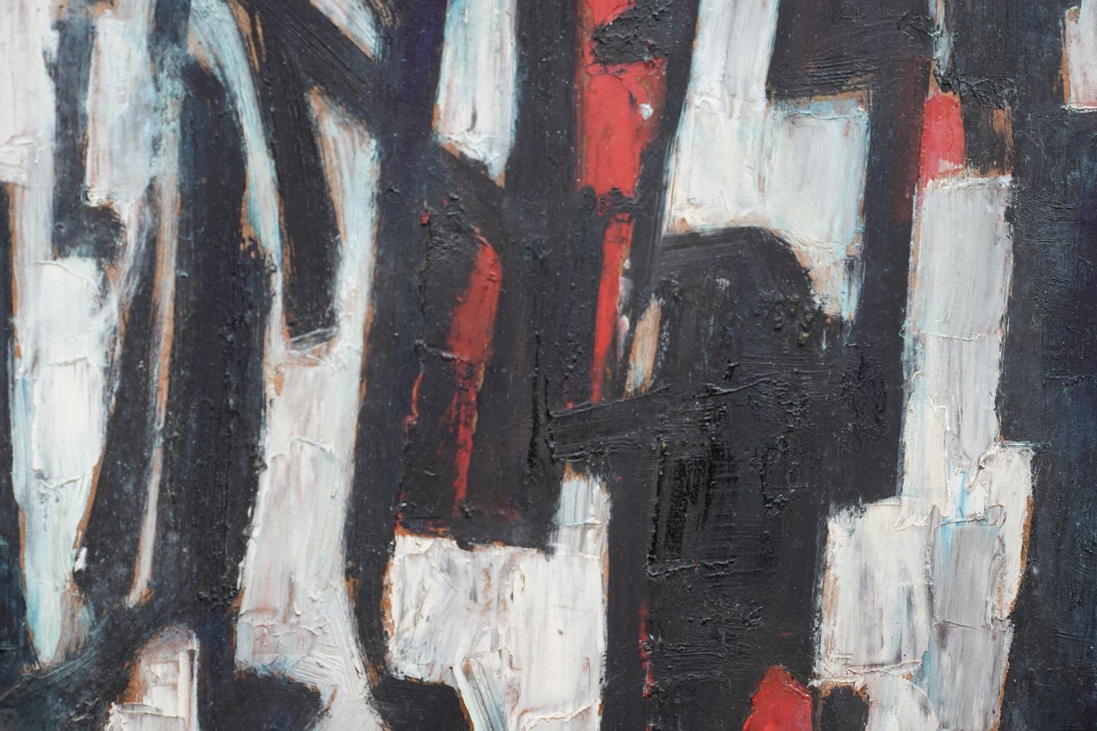 Leo Davystreet Scene II   British 1953 Abstract Art Oil Painting Red Black White1953 photo 3264.0