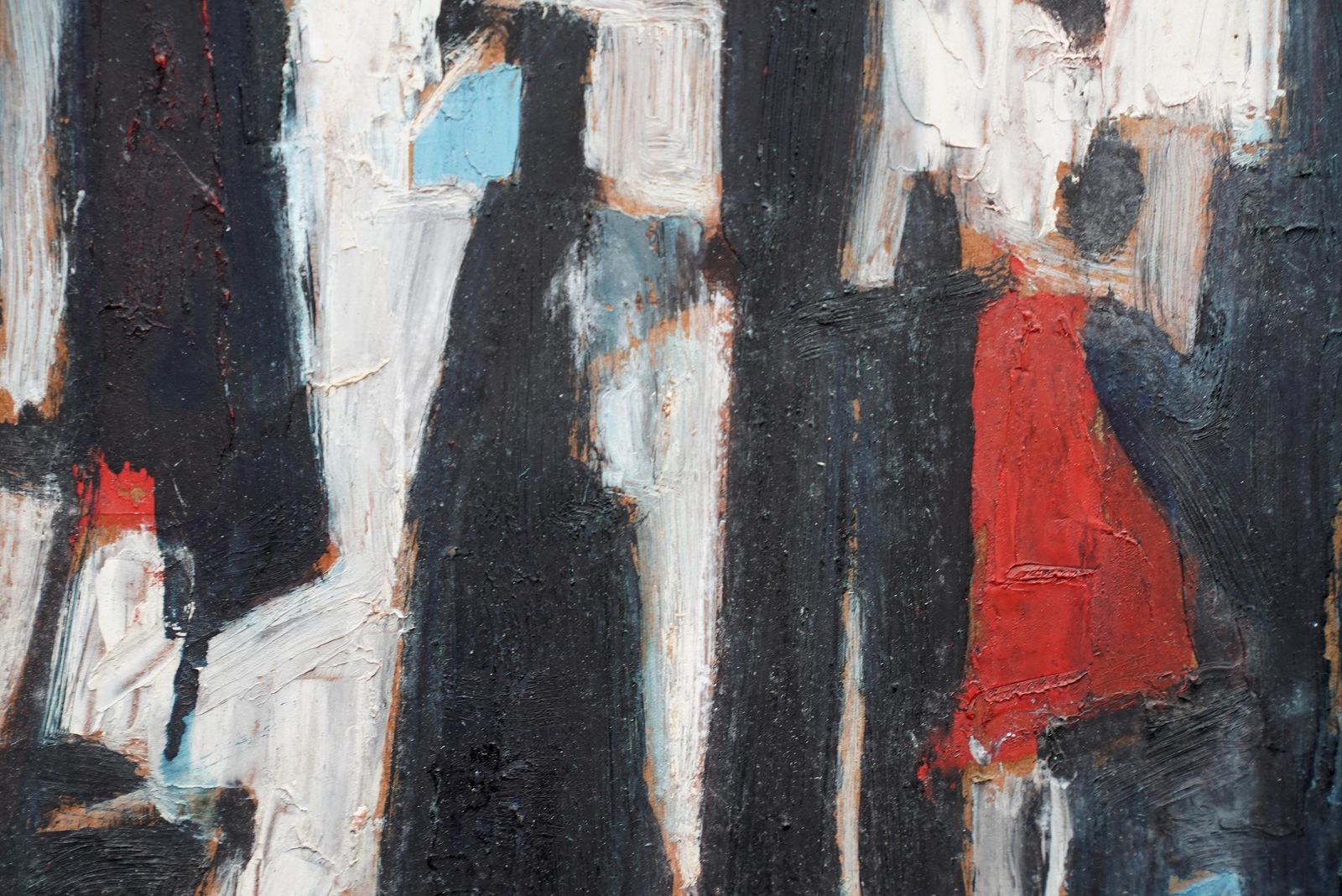 Leo Davystreet Scene II   British 1953 Abstract Art Oil Painting Red Black White1953 photo vintage