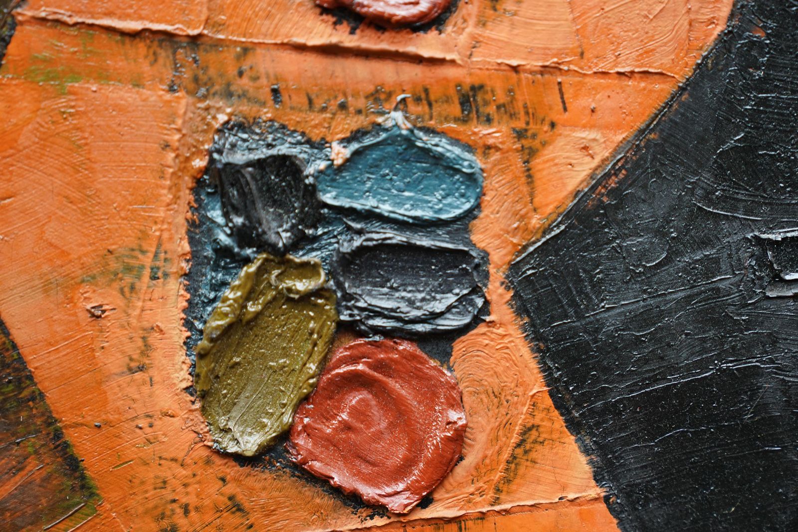 William Gearenigma No. 1   Scottish 1950's Abstract Art Oil Painting Orange Black1954 photo vintage