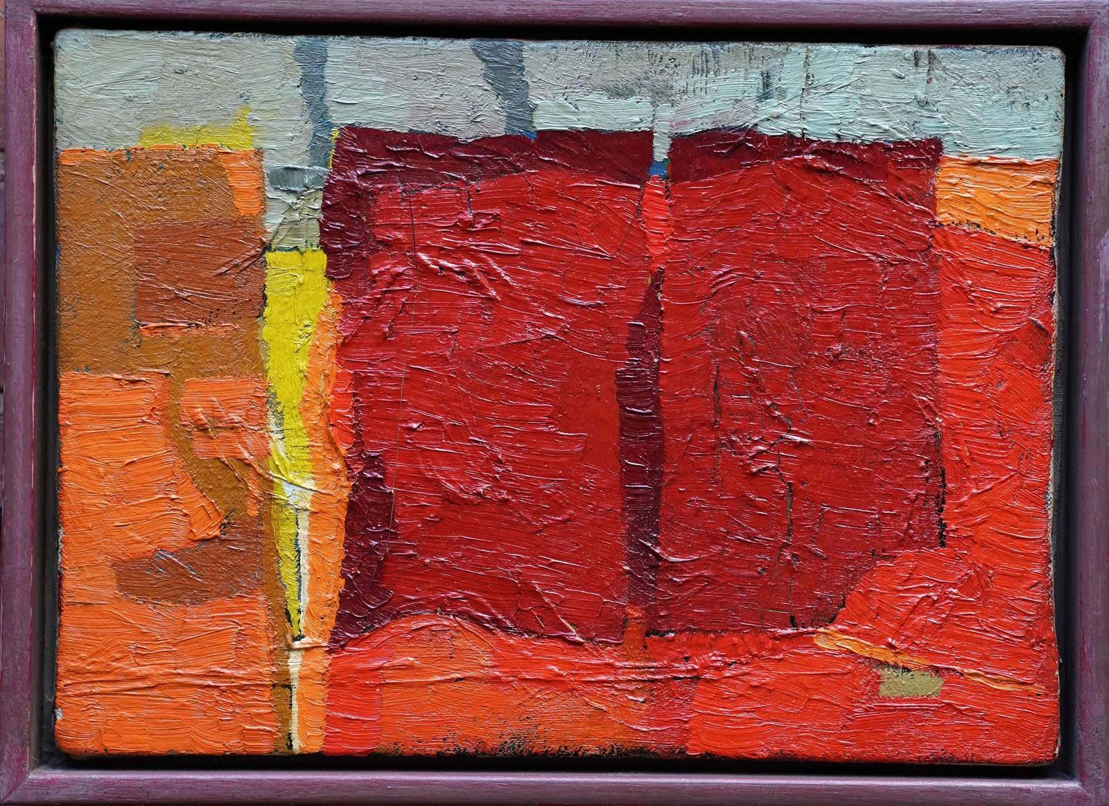 Peter L Fieldred On Orange And Green Abstract Landscape   British Fifties Art Oil Paintingcirca 1955