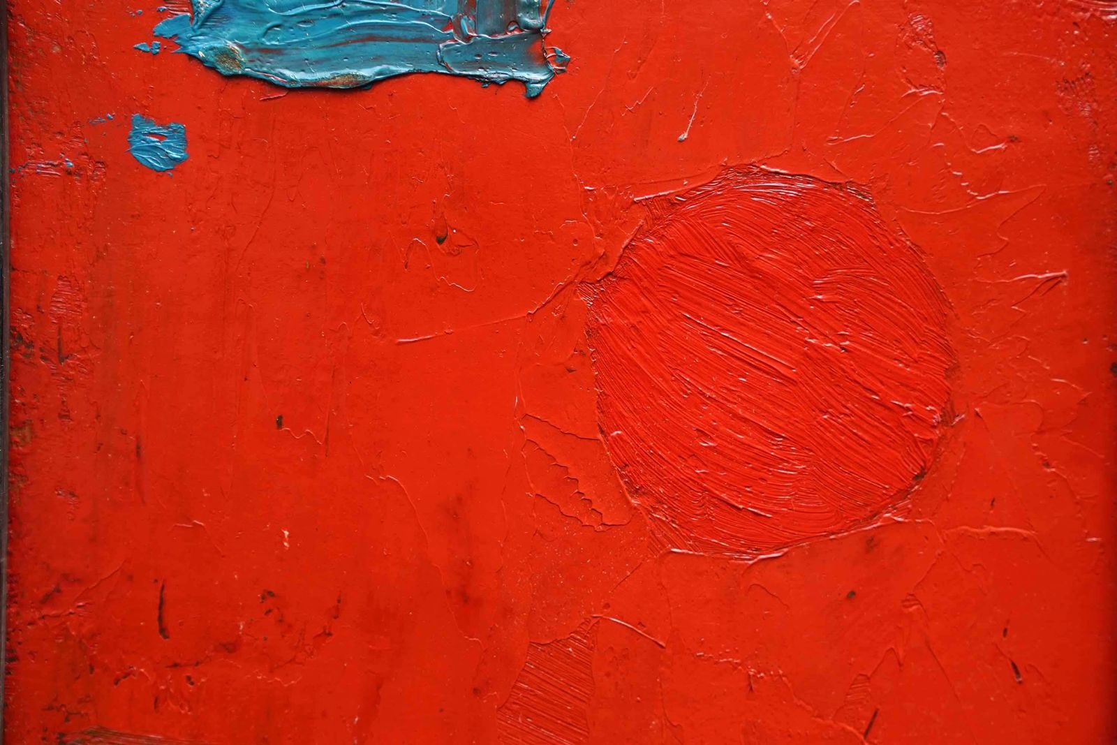 Peter L Fieldblue Brown Shapes On Red Abstract   British Fifties Abstract Art Oil Paintingcirca 1955 photo for sale