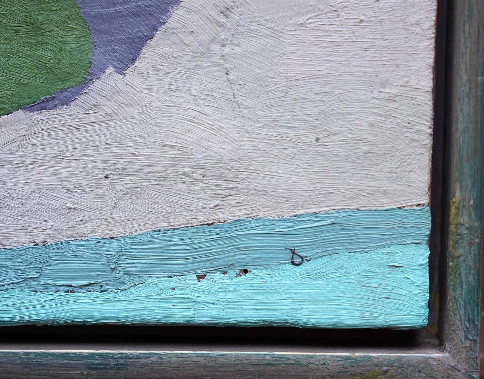 Peter L Fieldabstract With Man Verso   British Fifties Abstract Art Oil Painting Green Bluecirca 1955 photo 2243.0