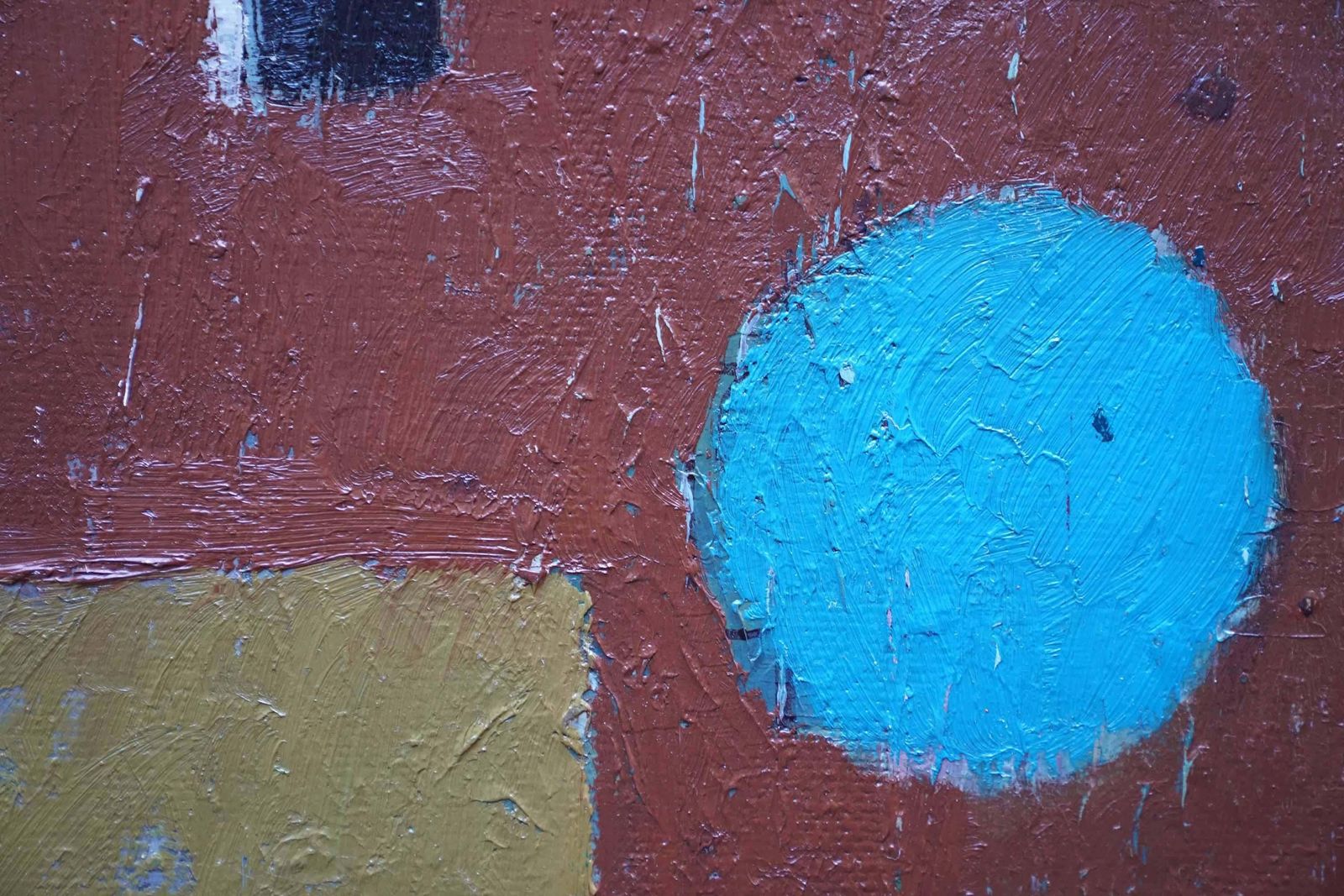 Peter L Fieldblue Circle On Brown Abstract   British Fifties Abstract Art Oil Paintingcirca 1955 photo vinterior