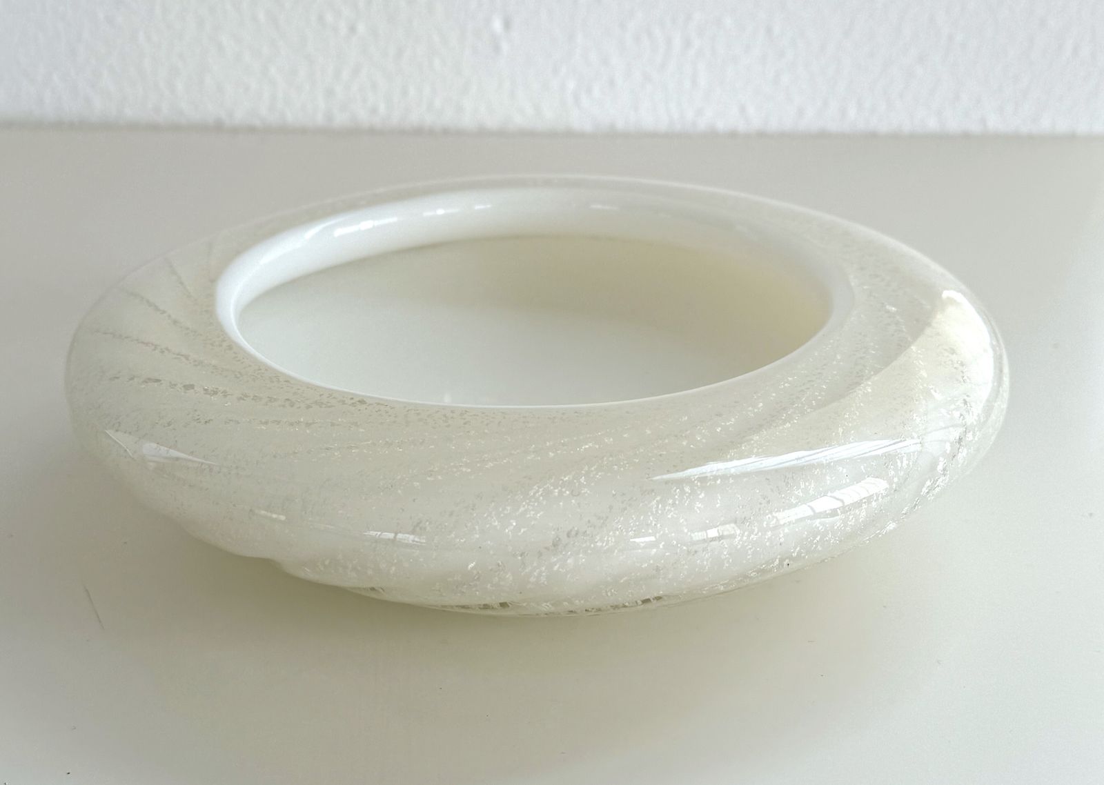 Italian Murano Glass Center Piece Or Vide Poche In Twisted Glass With Silver, 1970s photo for sale