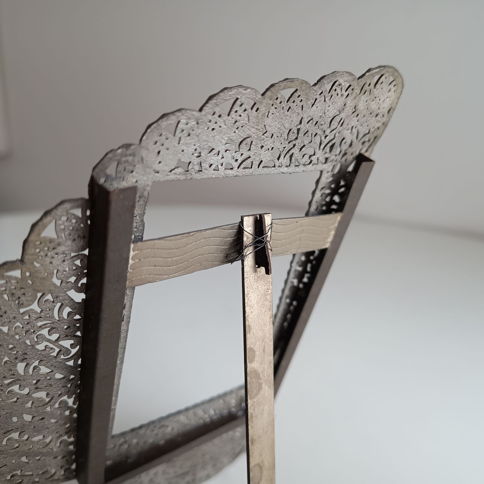 photo buy Antique Jugendstil Faux Filigree Curtain Shaped Tabletop Easel Stand Photo Frame Impressed Toleware C 1900