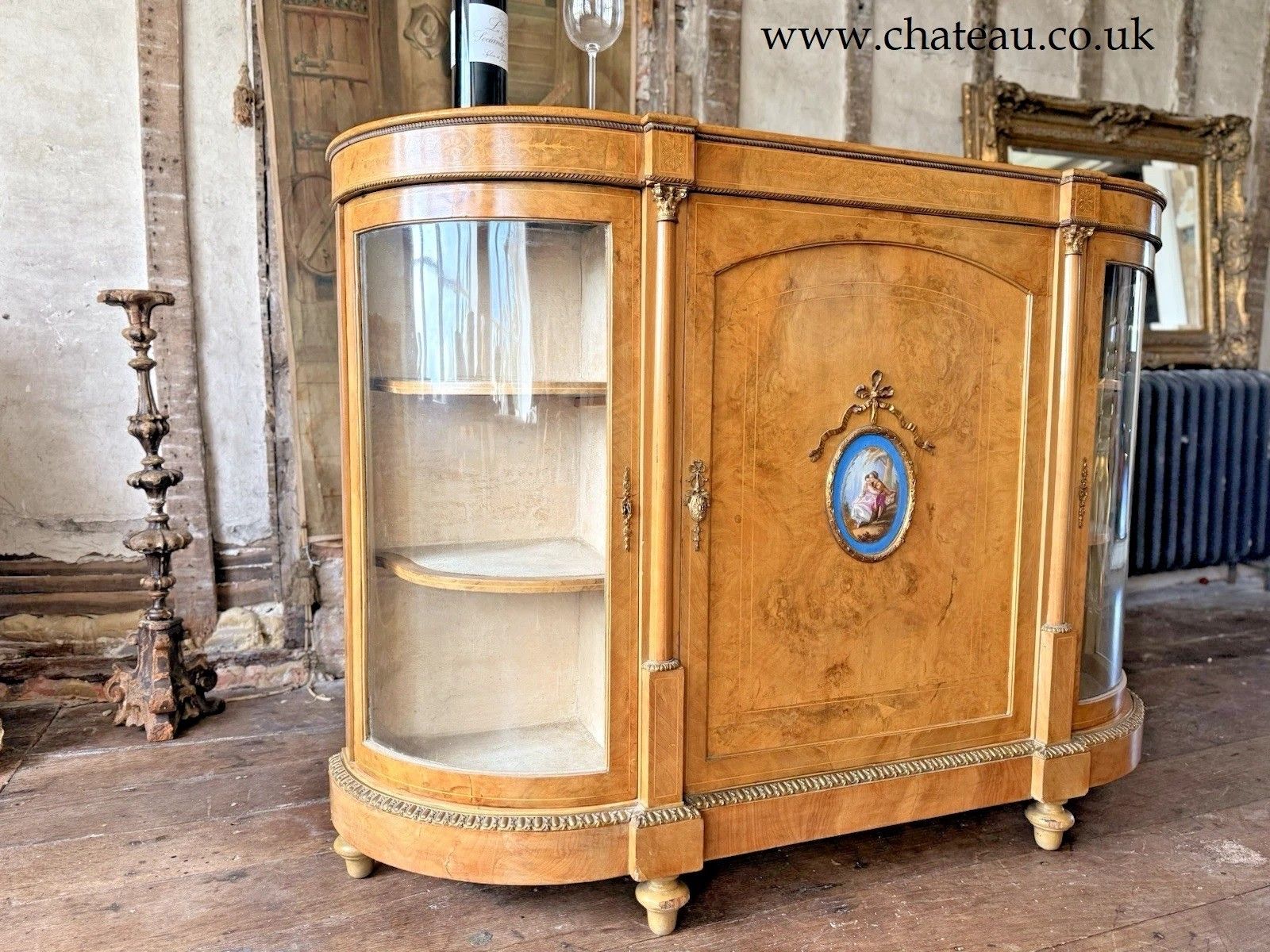 Rare Maple Antique Credenza Louis XVI French Display Porcelain Sideboard Cabinet photo for sale