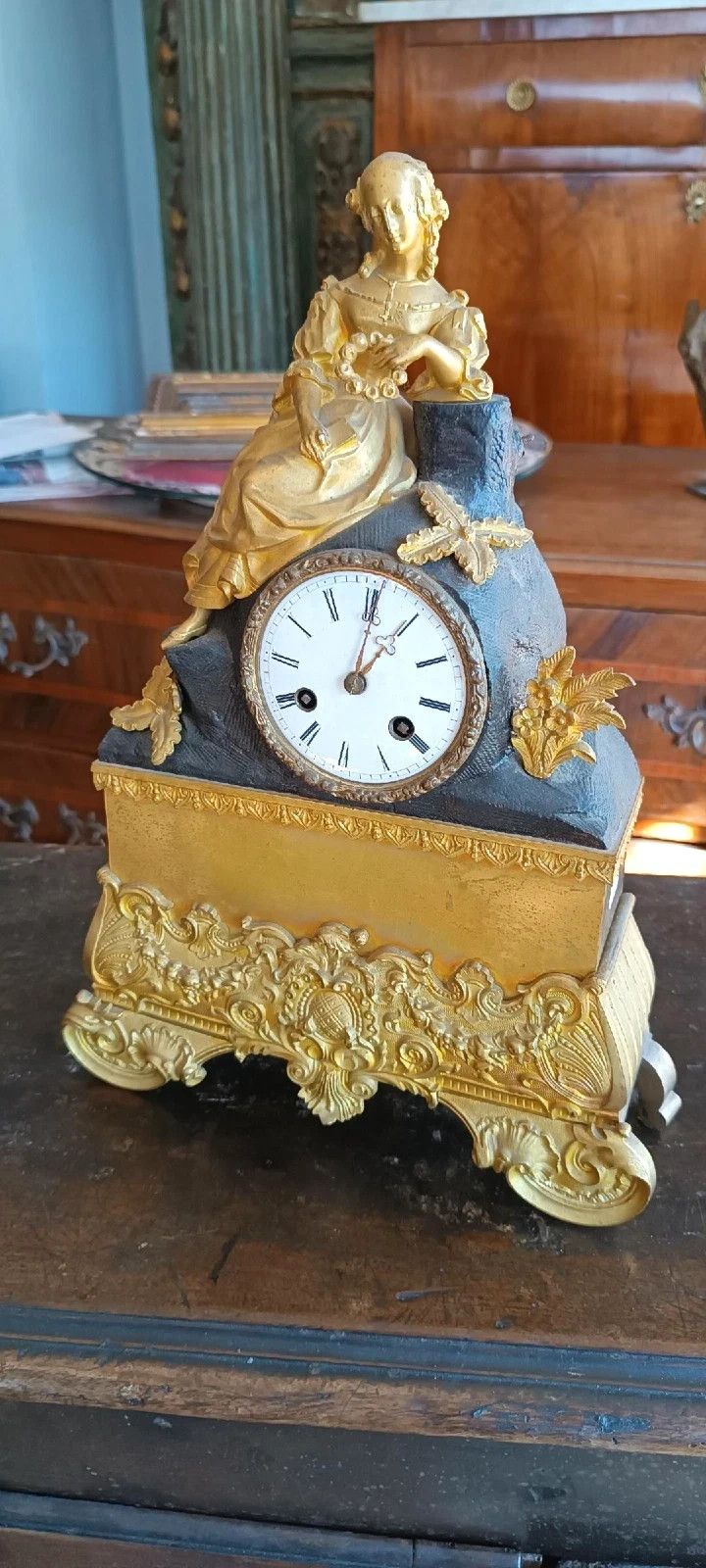 Antique Napoleon III Mercury Gilded Bronze Table Clock France photo for sale
