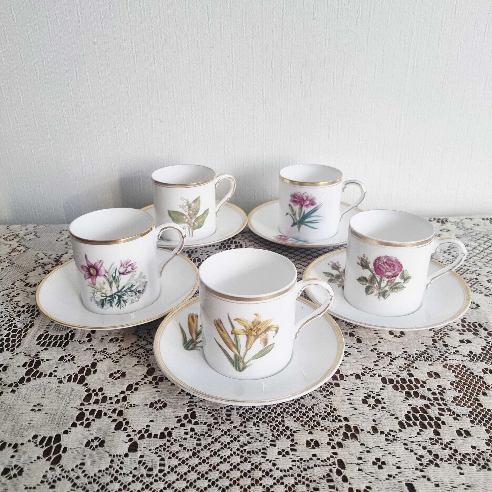 photo vinterior Set Of 5 Floral Coffee/Expresso Cups/Coffee Cans By Royal Worcester