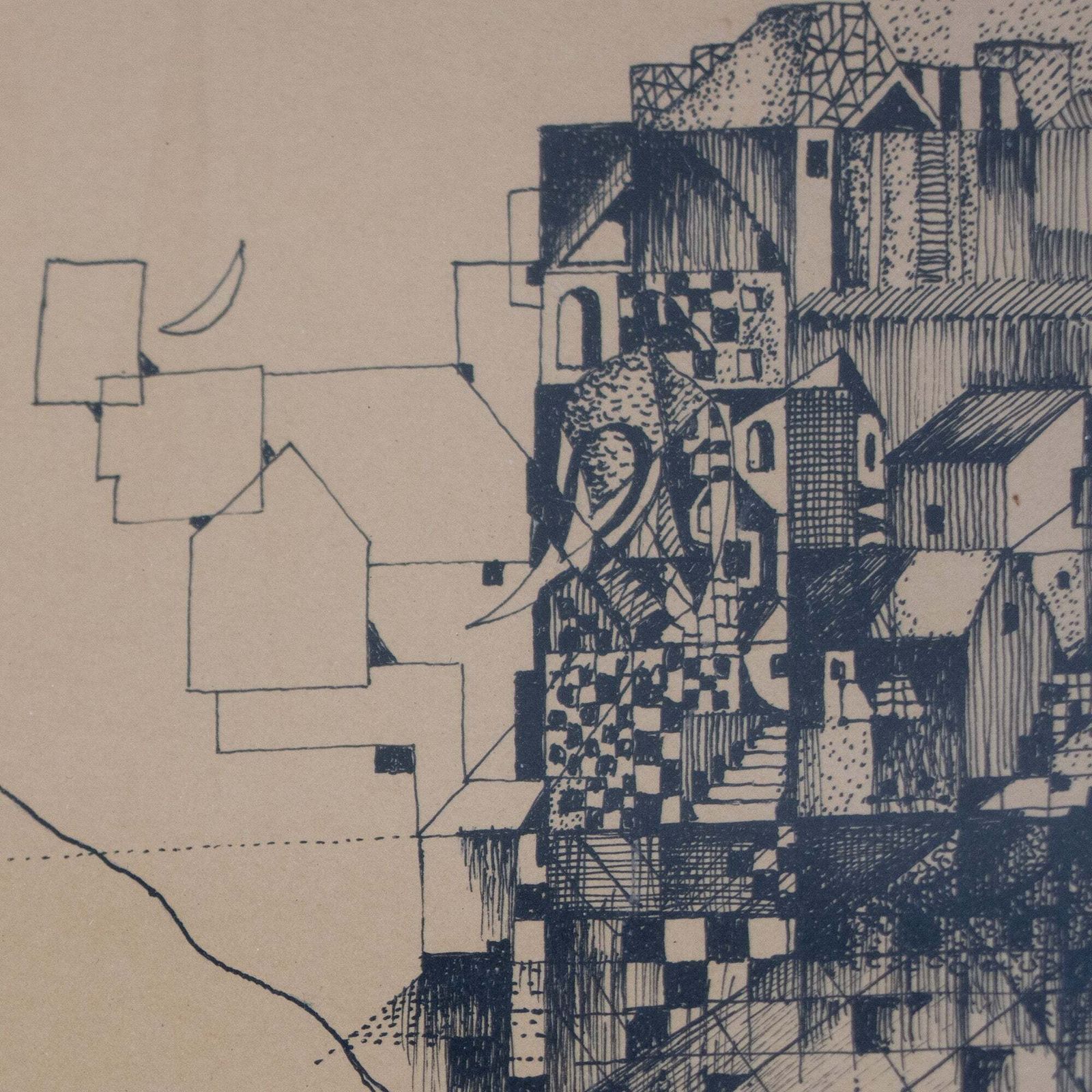 Surrealistische Architecturale Compositie – Pentekening In Inkt (1961) photo for sale