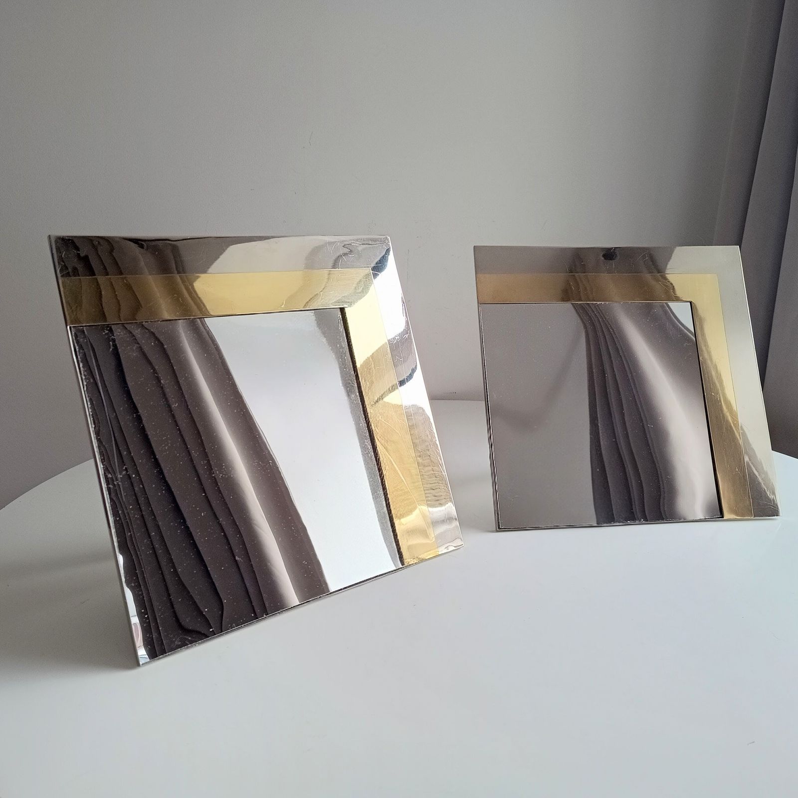 Pair Of Luxury Chrome Gold Frames Belgo Chrom, Hollywood Regency photo for sale