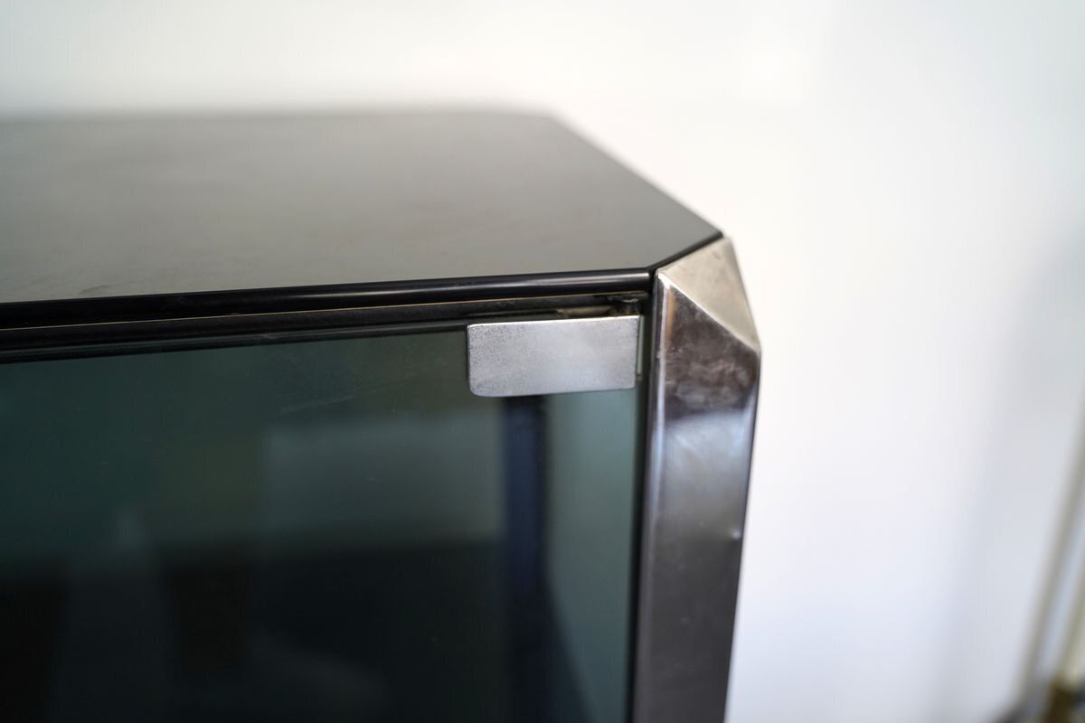 Italian Glass And Chrome Cabinet By Willy Rizzo For Mario Sabot, 1970s photo vintage