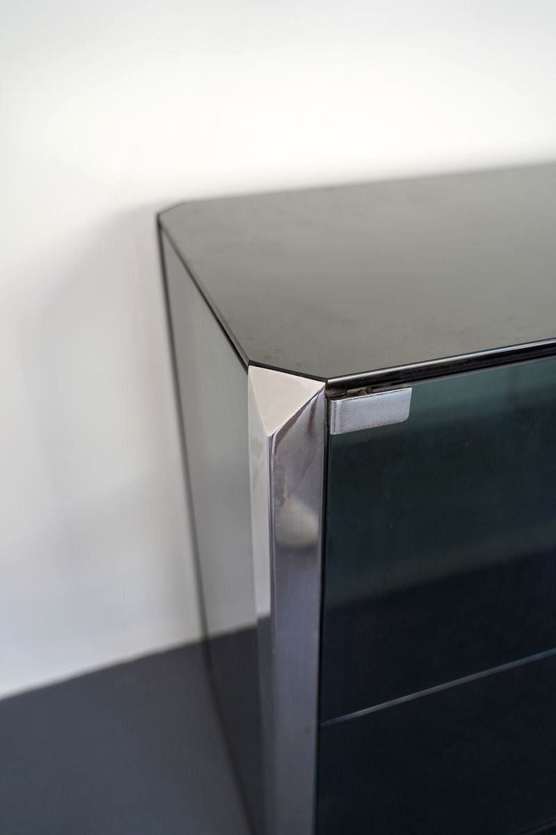 photo furniture Italian Glass And Chrome Cabinet By Willy Rizzo For Mario Sabot, 1970s