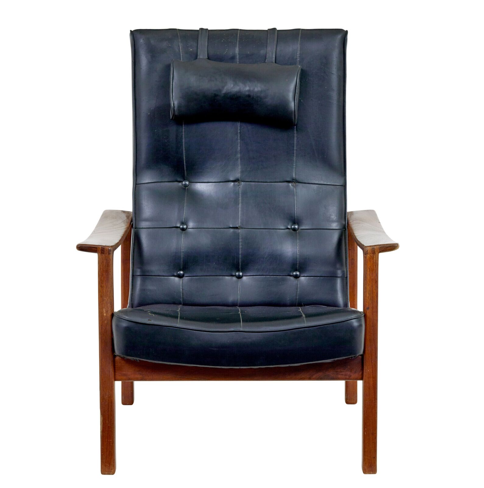 Mid 20th Century Scandinavian Teak Reclining Leather Armchair photo 765.0