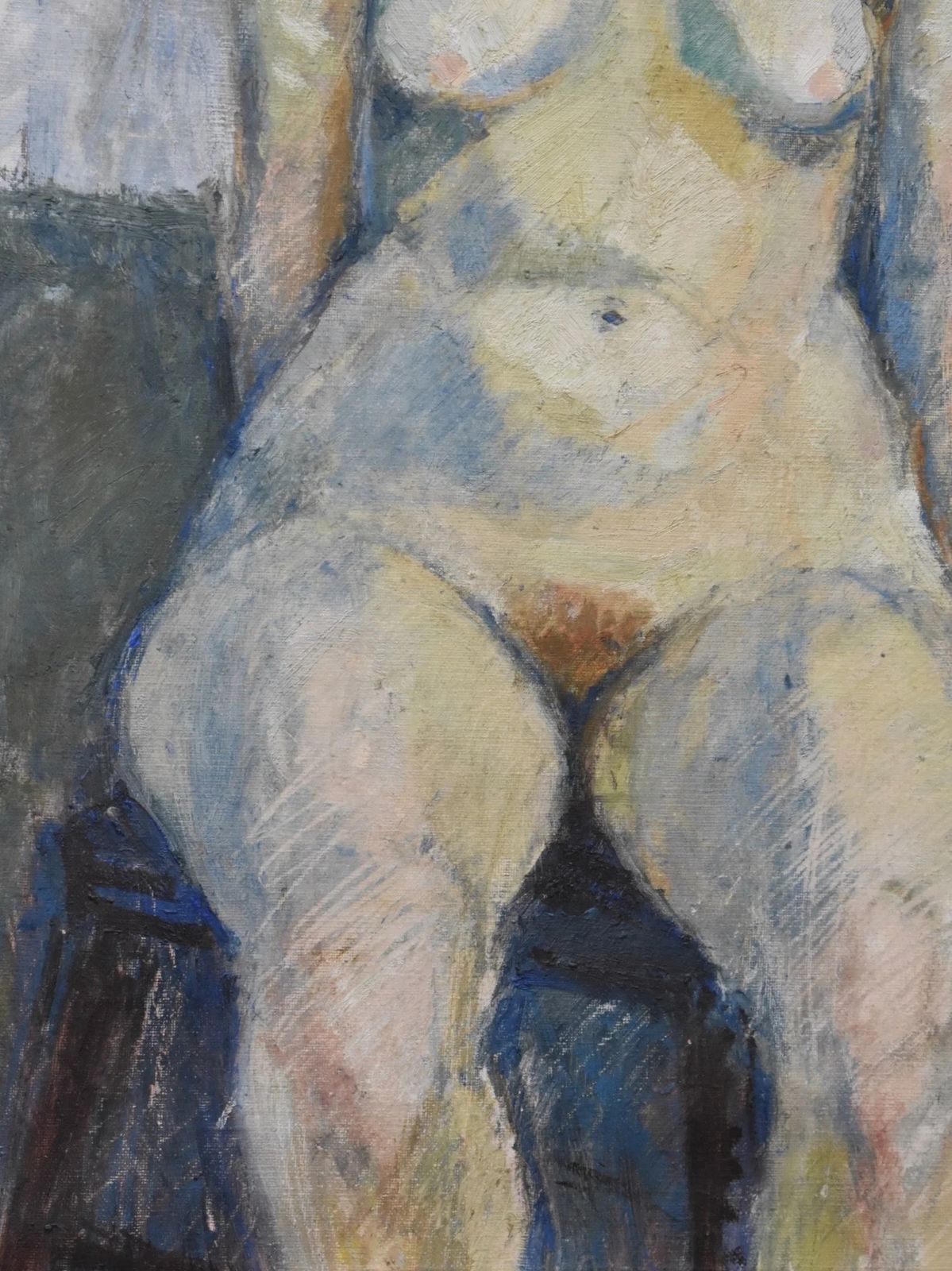 Mid Century Portrait Of A Seated Nude Woman, Oil On Canvas. photo Art