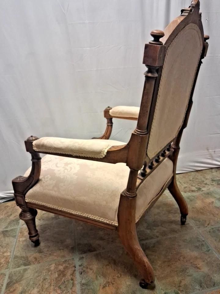 Antique 19th Century Upholstered Library Chair With Gorgeous Carvings photo furniture