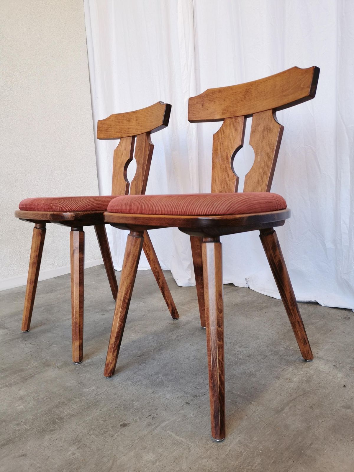 1 Of 2 Vintage Tyrolean Wooden Dining Chairs, Austrian Farmhouse Alpine Style Chairs, 1970s photo for sale