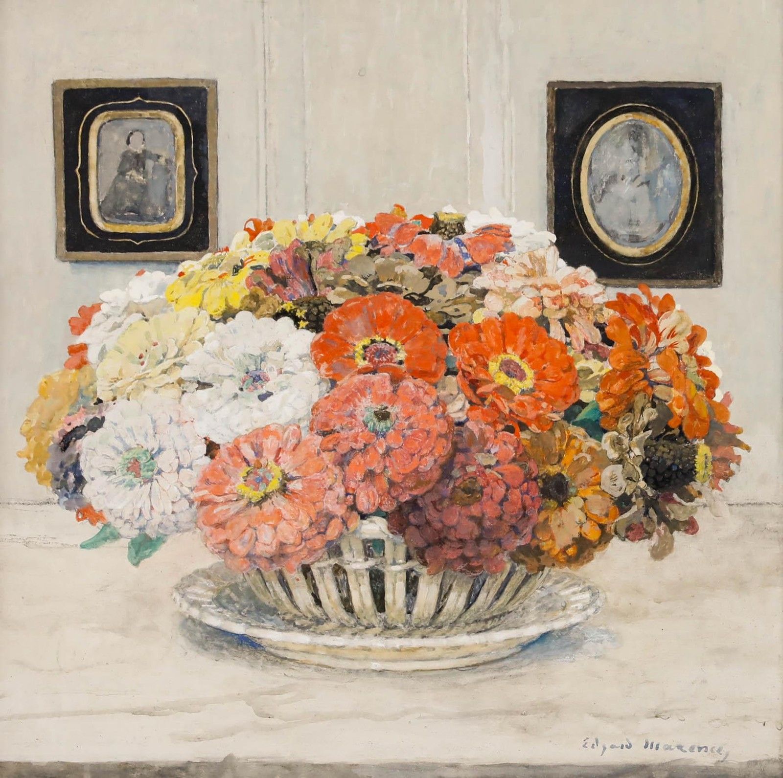 Edgard Maxence (1871 1954) French School Gouache, Zinni's In Creamware photo furniture