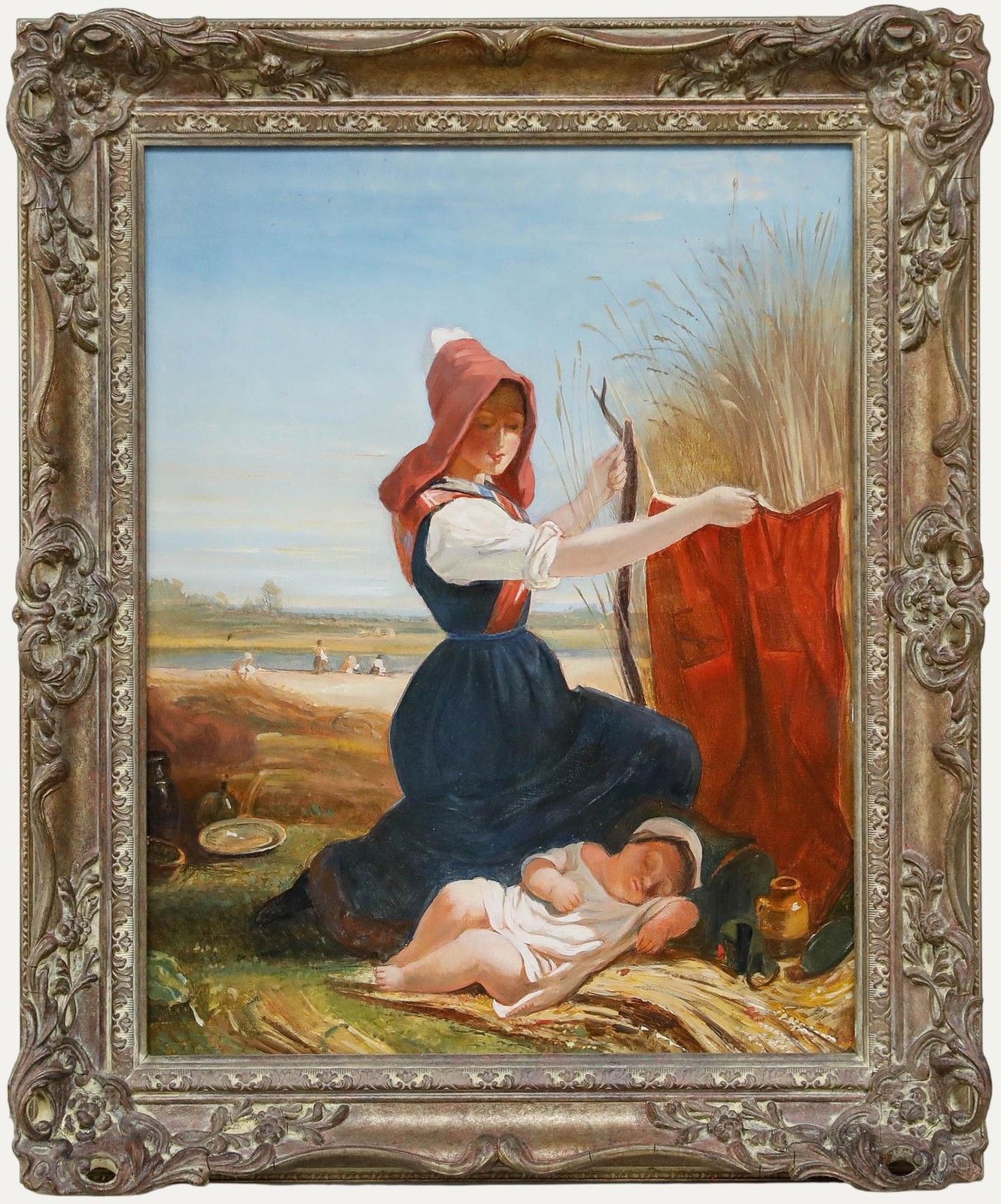 After Georges Edouard Darcy Framed 20th Century Oil, La Sieste Dans Les Blés
