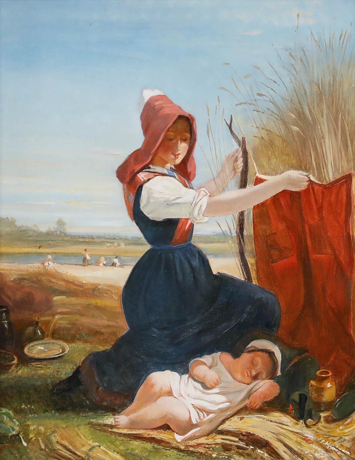 After Georges Edouard Darcy Framed 20th Century Oil, La Sieste Dans Les Blés photo furniture
