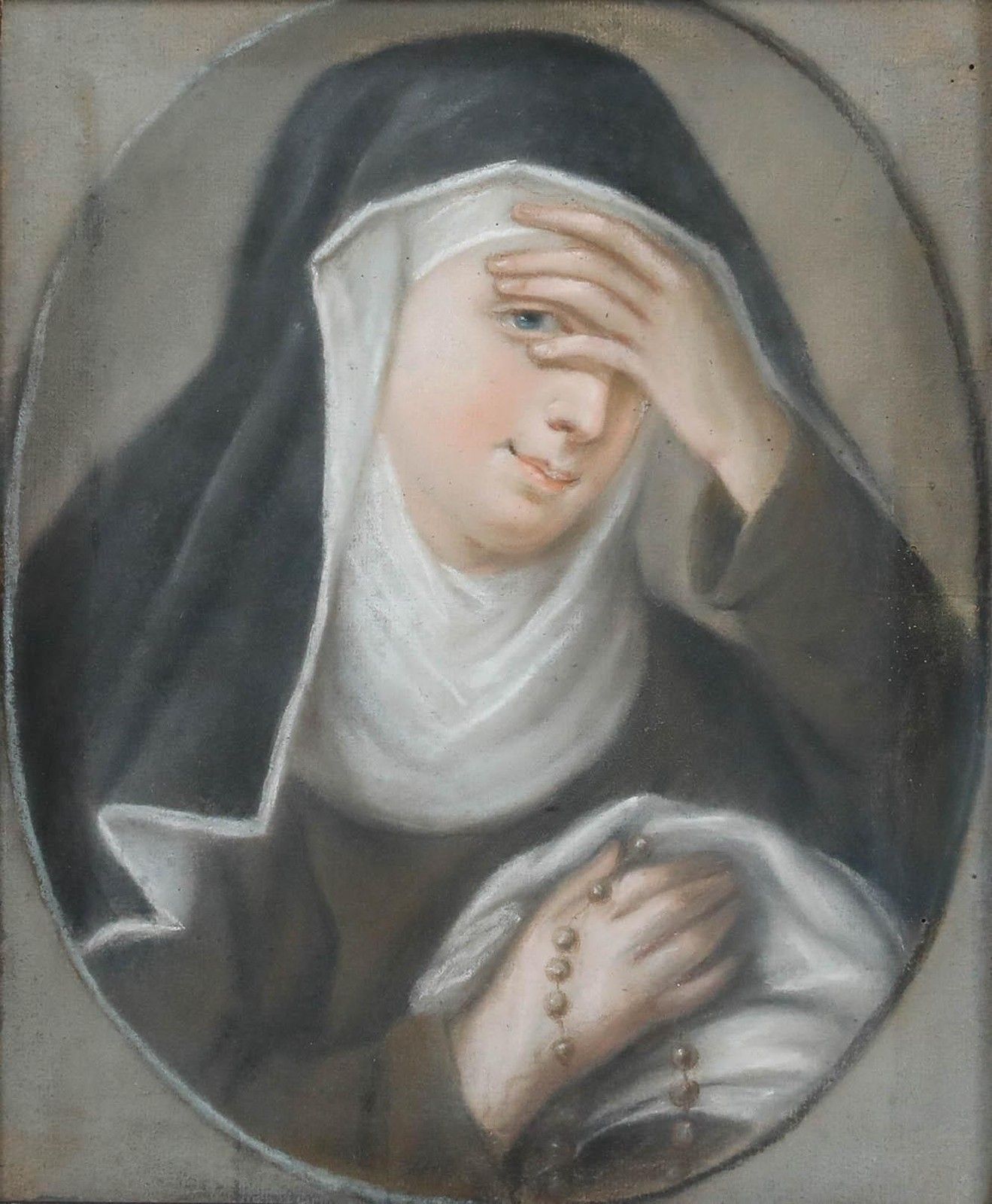 Framed 19th Century Pastel Portrait Of A Nun photo furniture