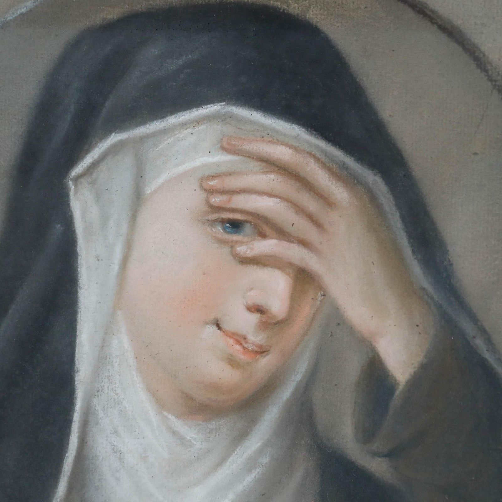 Framed 19th Century Pastel Portrait Of A Nun photo Art