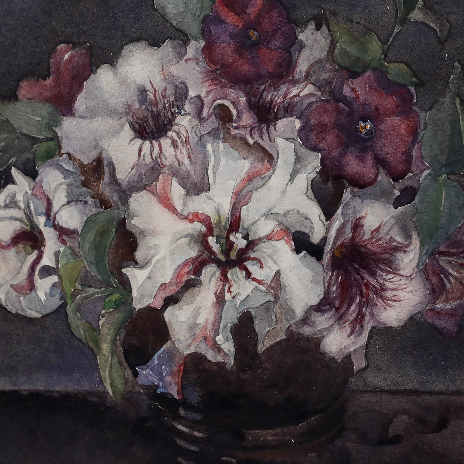 Margaret Worsley Early 20th Century Watercolour, Still Life With Petunias photo Art