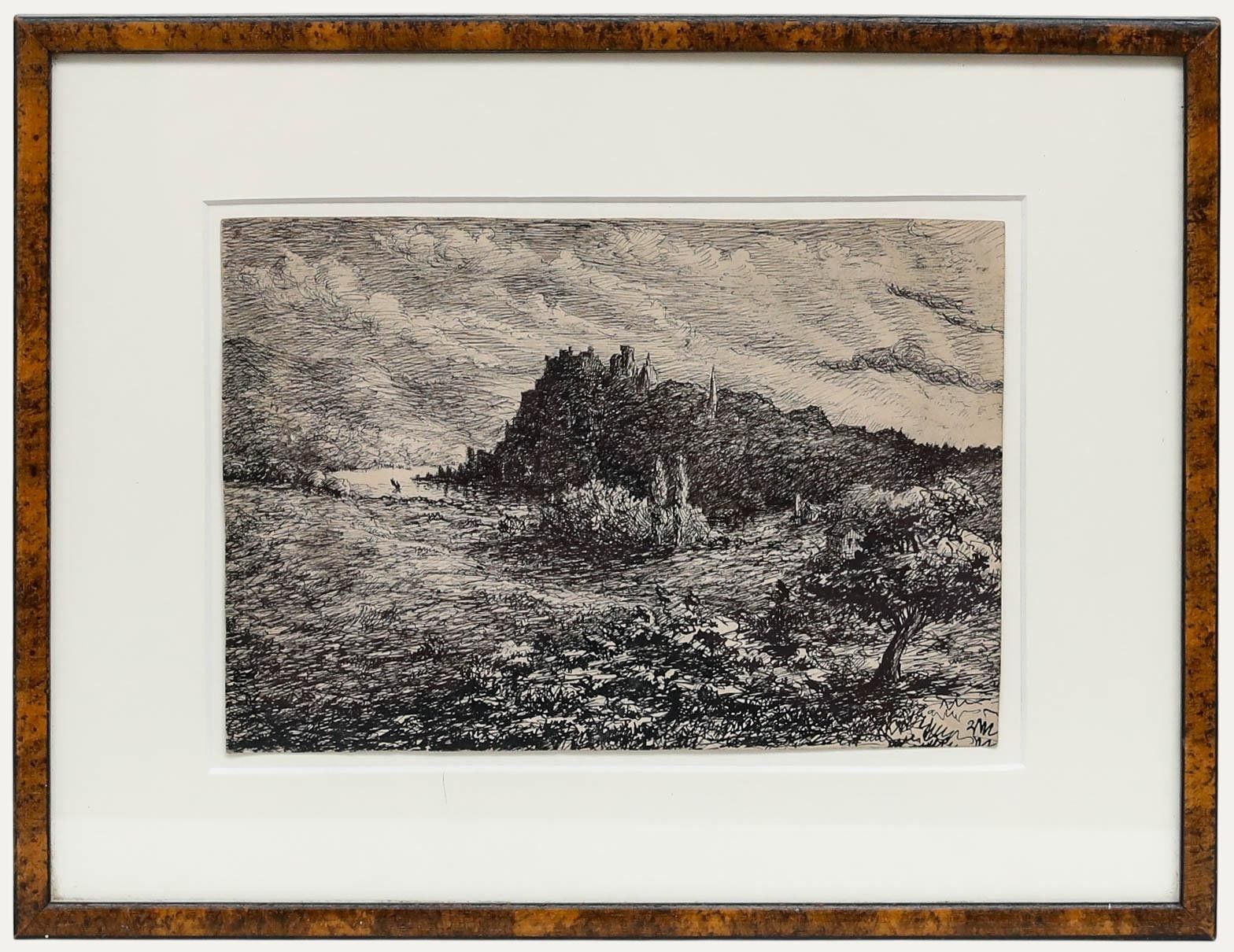 Framed 1888 Pen And Ink Drawing Lady Of The Lake