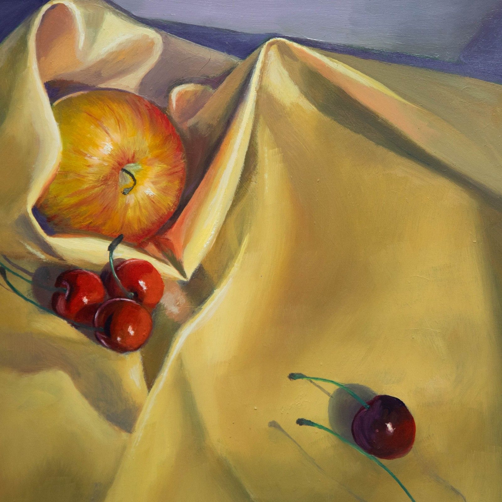 June Bevan (B.1927) 20th Century Oil, Royal Gala With Six Cherries photo Art