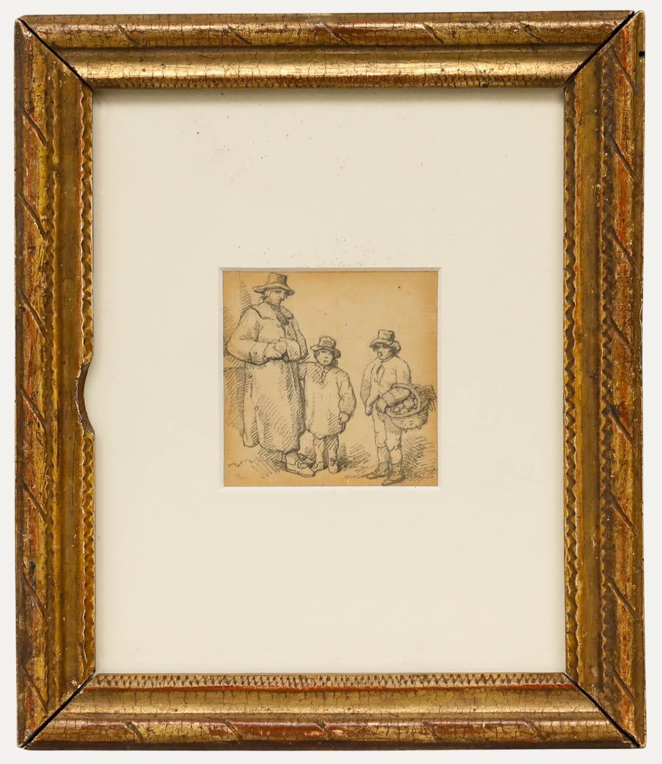 Circle Of Barker Of Bath (1769 1847) Framed Graphite Drawing, Three Rural Folk