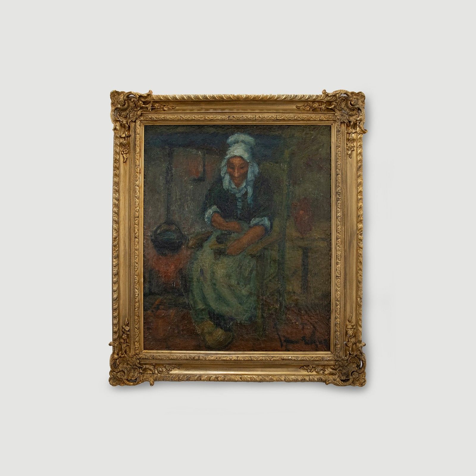Late 19th Century Oil Flemish Woman photo furniture