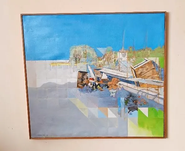 Large Abstract Painting Maurizio Bini (1940) Signed And Dated 1972 photo furniture