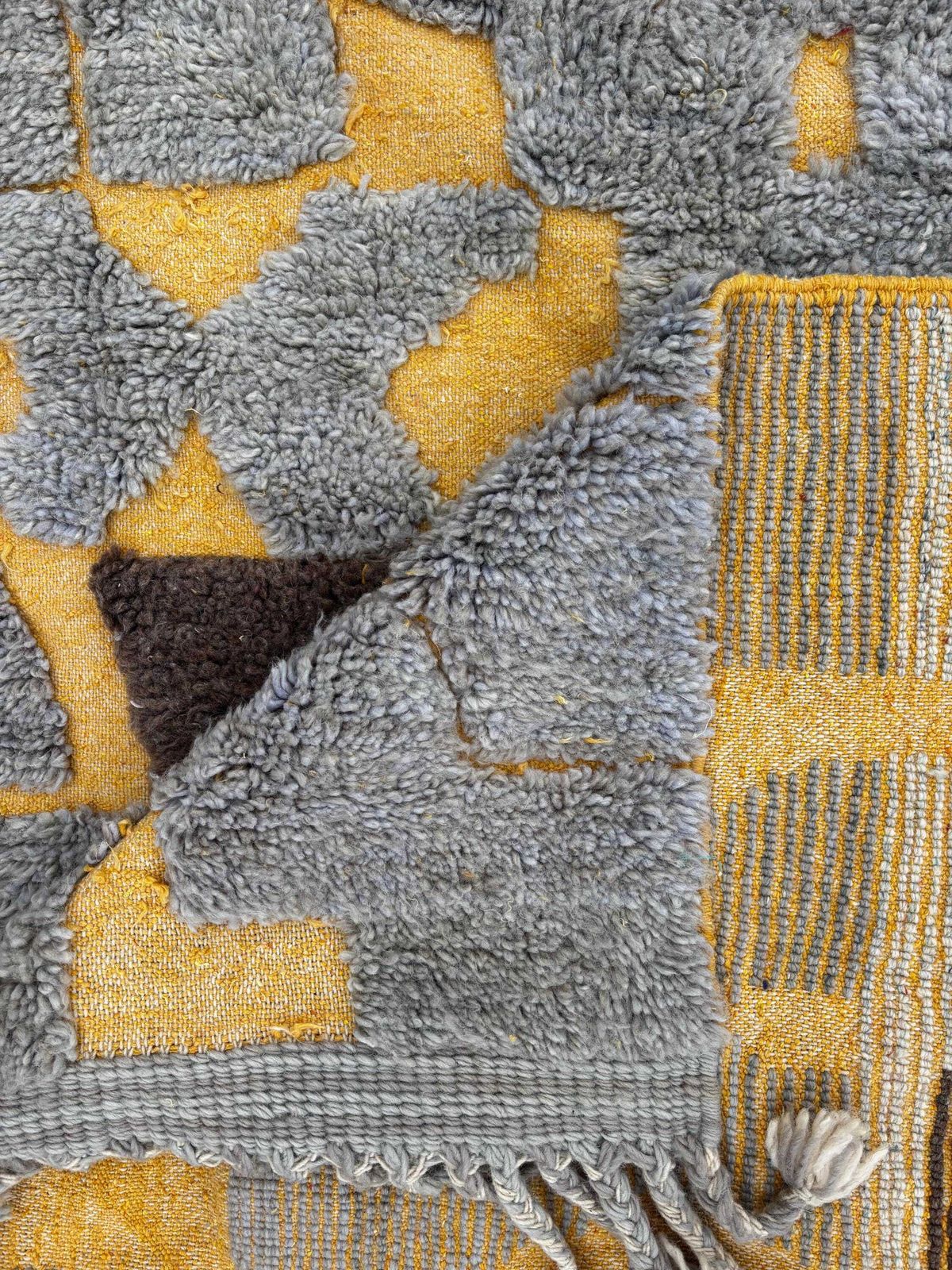 Moroccan Mrirt Rug 190x300 Cm | Handmade Wool Area Rug | Yellow And Gray Abstract Design | Luxury Berber Rug | Free Worldwide Shipping photo for sale