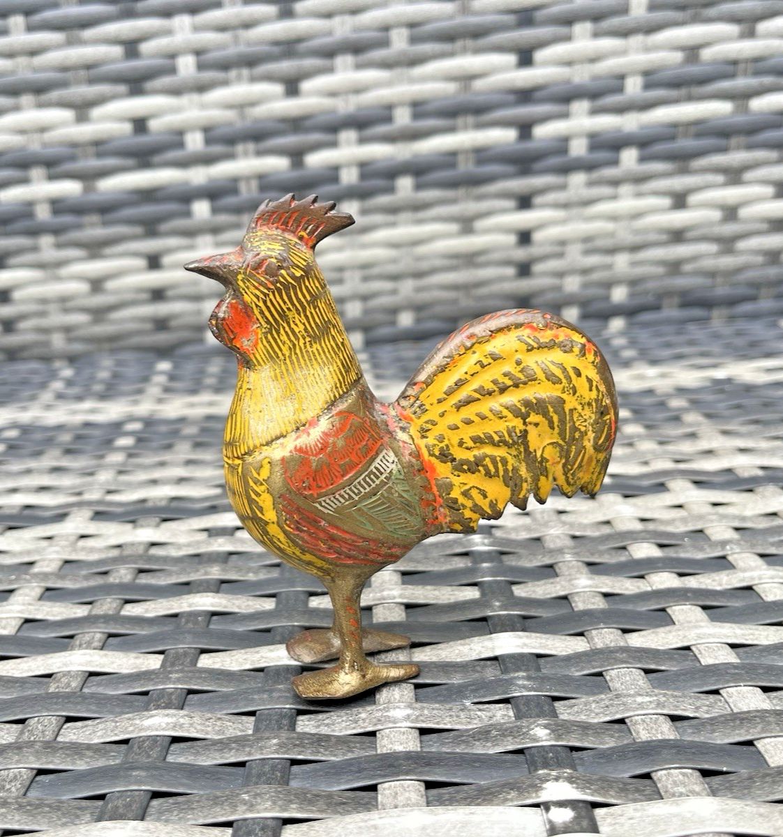 Mid Century Indian Painted Brass Chicken Hen Rooster Farmhouse Cockerel Figurine