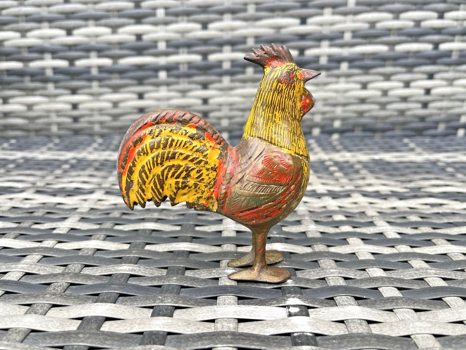 Mid Century Indian Painted Brass Chicken Hen Rooster Farmhouse Cockerel Figurine photo for sale