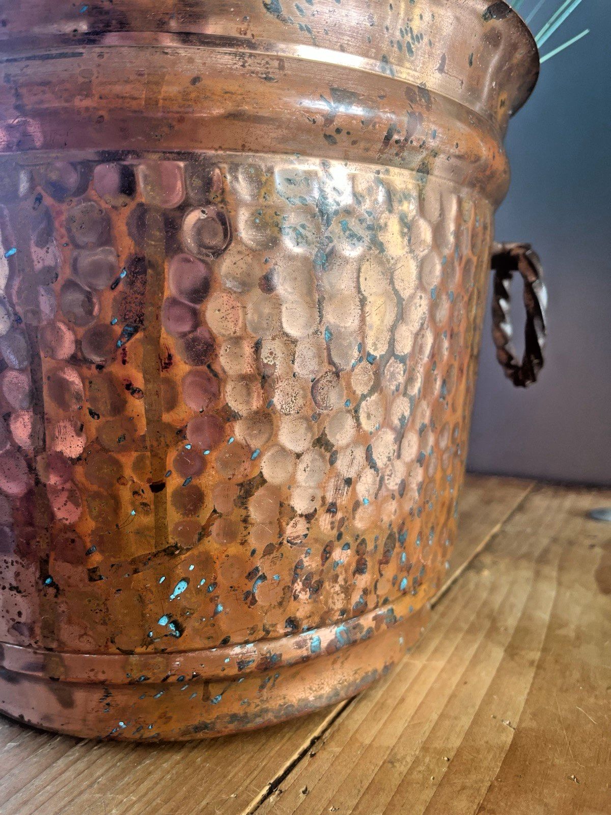 photo vinterior French Lecellier Villedieu Beaten Planished Copper Jardiniere Planter Plant Pot