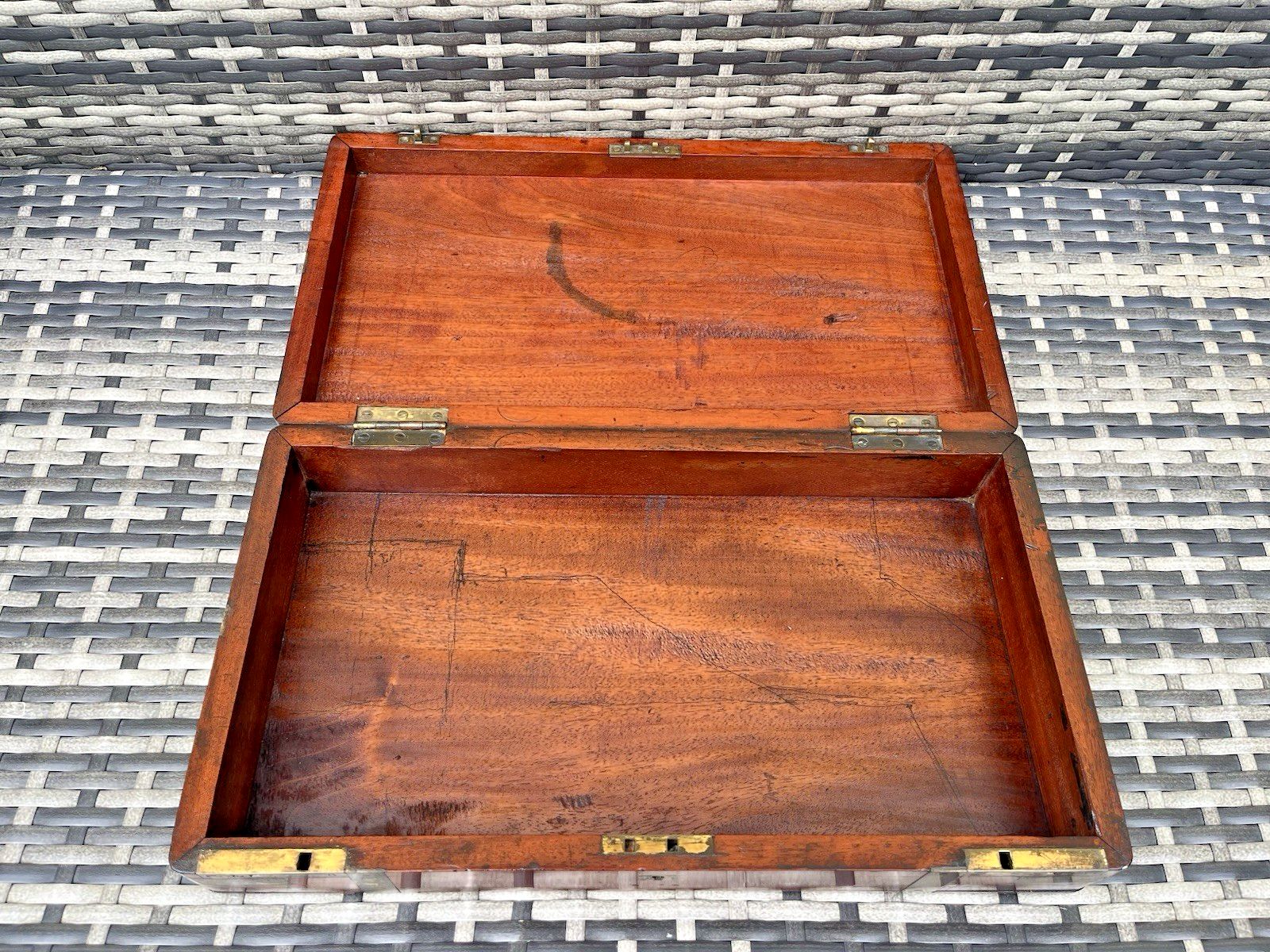 Large Antique Campaign Style Rosewood Brass Bound Coroners Wooden Tool Desk Box photo for sale